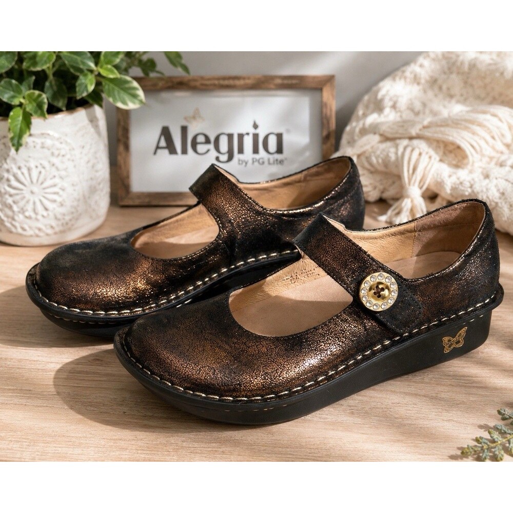 Alegria Paloma women’s Mary Jane Comfort Shoes, Size 38 8-8.5 metallic Bronze